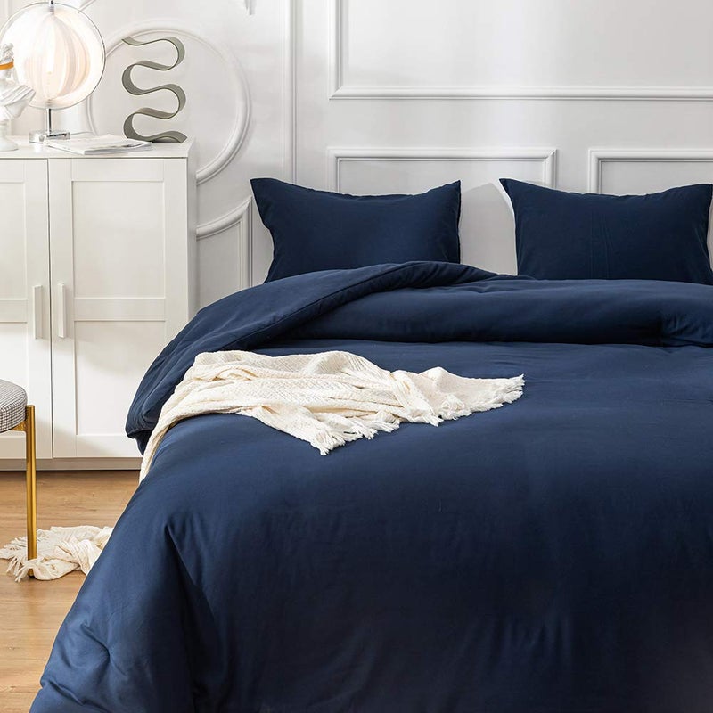 CLOTHKNOW Navy Blue Queen Comforter Set 3Pcs Dark Blue Bedding Comforter Sets All Season Blue Comforter Queen with 2 x Pillow Cases - Image 2